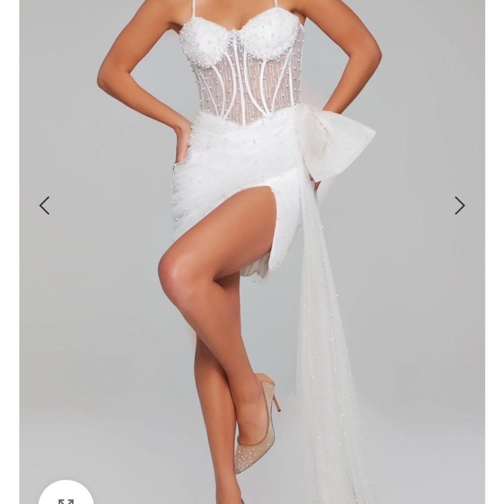 Jovani White Pearl Embellished Mini Dress